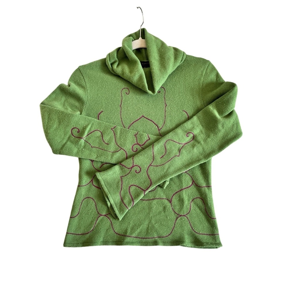 Etro Milano Cashmere Blend Green Turtle Neck Sweater Bell Sleeve 90s Y2K 40 S/XS